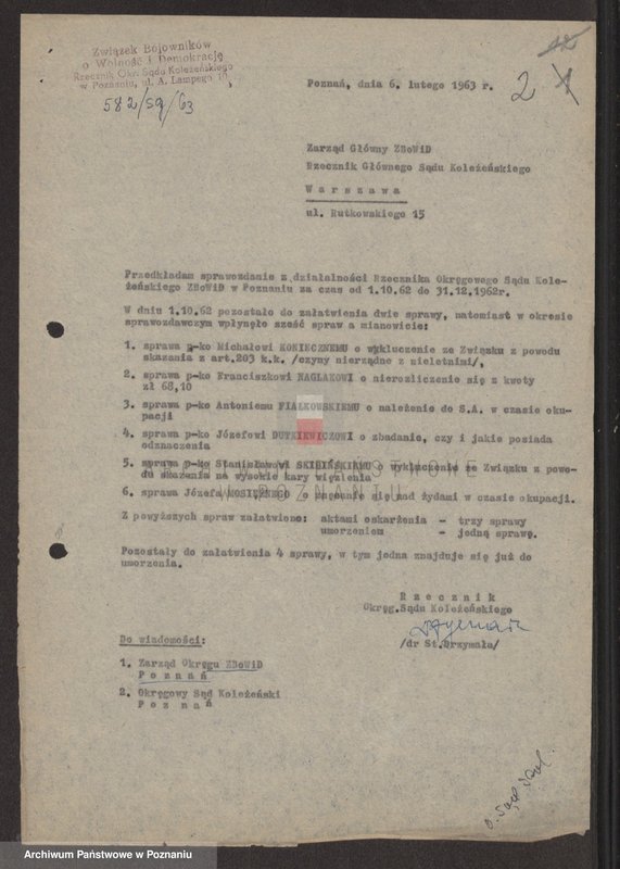 image.from.unit.number "Sprawozdania z działalności Rzecznika Okręgowego Sądu Koleżeńskiego za lata 1960 - 1967."
