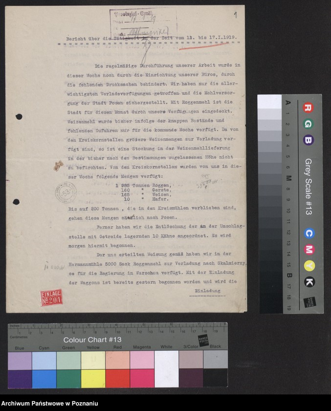 Obraz 3 z jednostki "[Sprawozdania Urzędu Zbożowego w Poznaniu dla Departamentu Aprowizacji byłej Dzielnicy Pruskiej]"