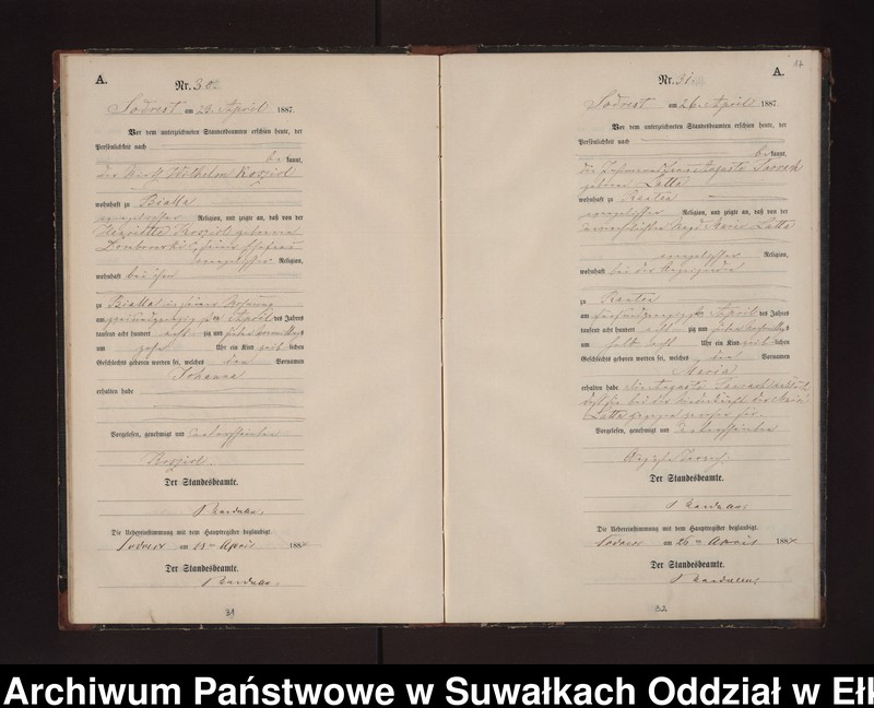 Obraz 20 z jednostki "Geburts-Neben-Register des Preussischen Standes-Amtes Neuhoff Kreis Loetzen"