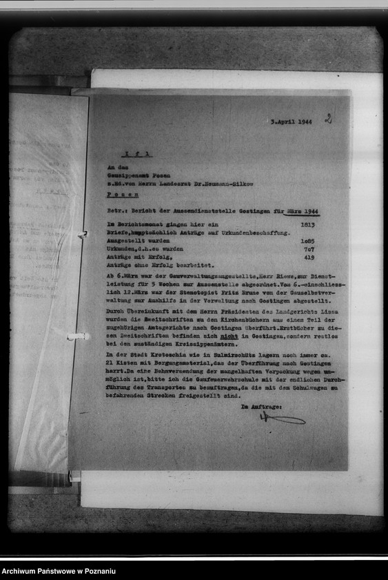 Obraz 6 z jednostki "Monatsberichte. Aussendienststelle Gostingen [Gostyń]"