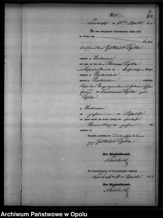 Obraz 14 z jednostki "Sterbe-Neben-Register Standesamts Kuhnau pro 1875"