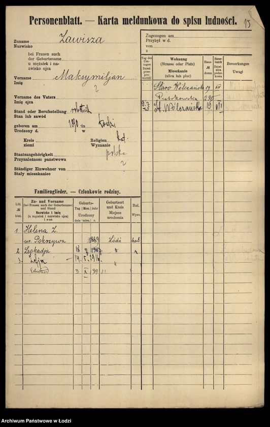 Obraz 17 z jednostki "[Spis ludności Łodzi] Zawisłowski - Zdunek"