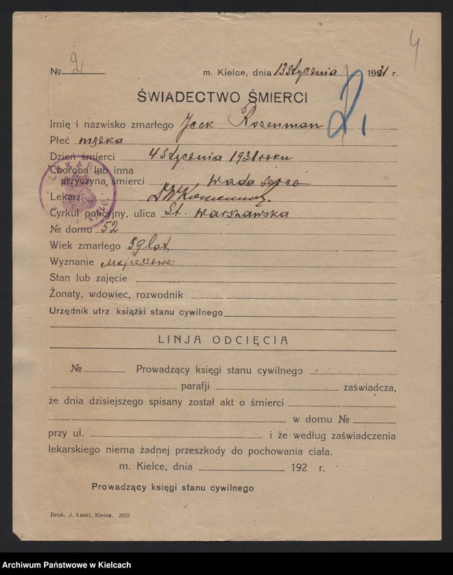 image.from.unit.number "Załączniki do akt zgonu Okręgu Bożniczego Kielce za rok 1931"