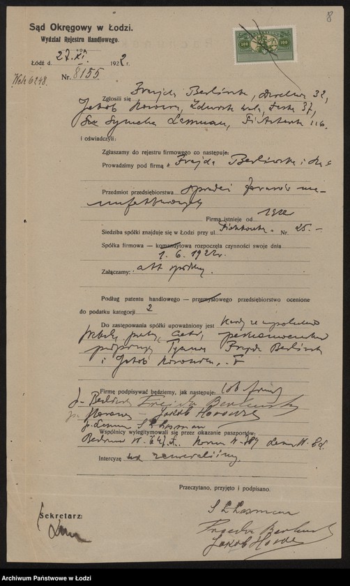 Obraz 10 z jednostki "Frajda Berlińska i S-ka- sprzedaż towarów manufakturowych"