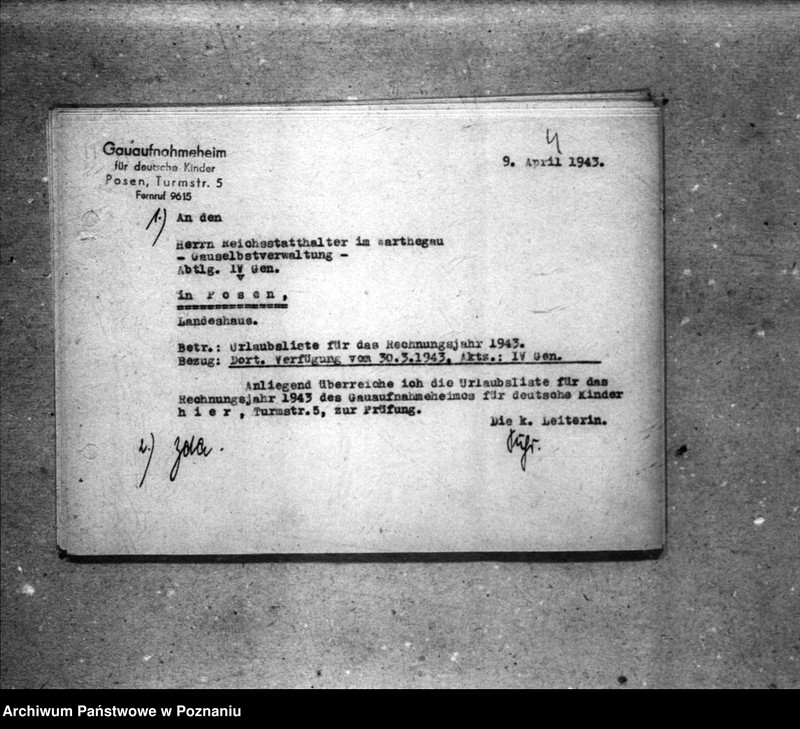 Obraz 8 z jednostki "Schriftwechsel mit der Gauselbsverwaltung vom 1 IV 1943 bis 31 III 1944. [Korespondencja w sprawach finansowych]."