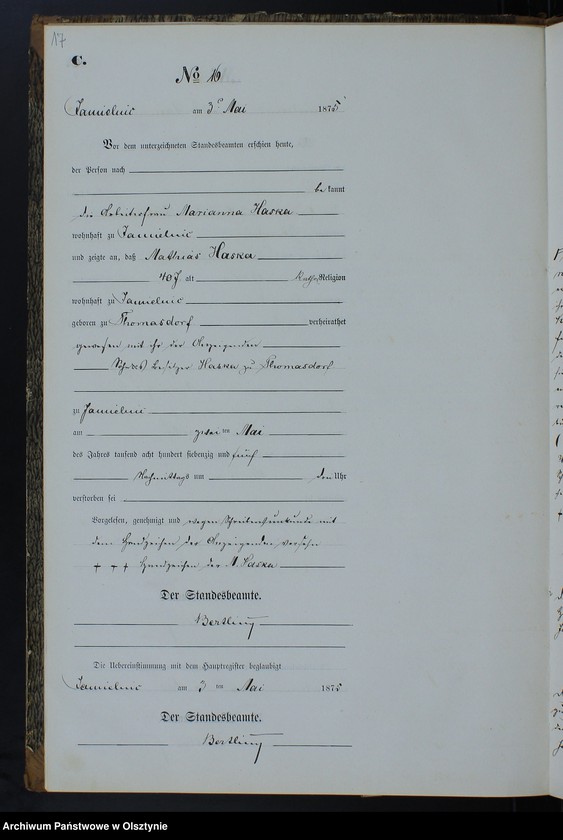 Obraz 19 z jednostki "Sterbe-Neben-Register Nr 1 - 37"