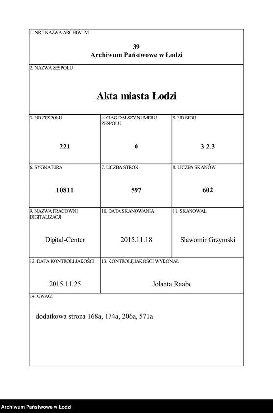 Obraz 1 z jednostki "Dowody metrykalne stałych mieszkańców m. Łodzi nr domu 1116-1122"