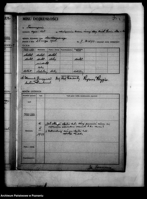 Obraz 7 z jednostki "Protokoły egzaminu dojrzałości Państwowego Gimnazjum Klasycznego- Trzemeszno"