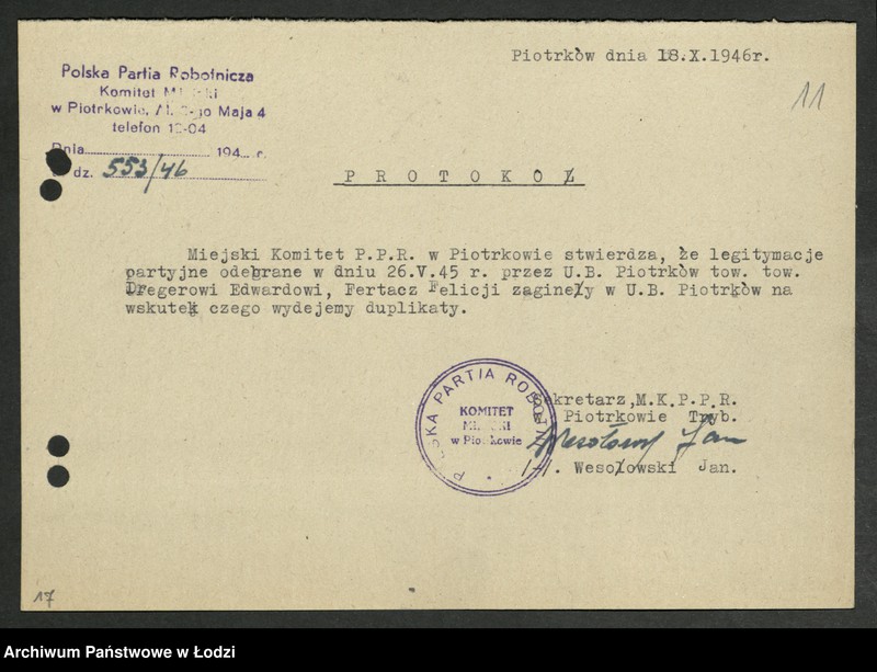 Obraz 12 z jednostki "Korespondencja z komitetami powiatowymi i miejskimi od P do Z"