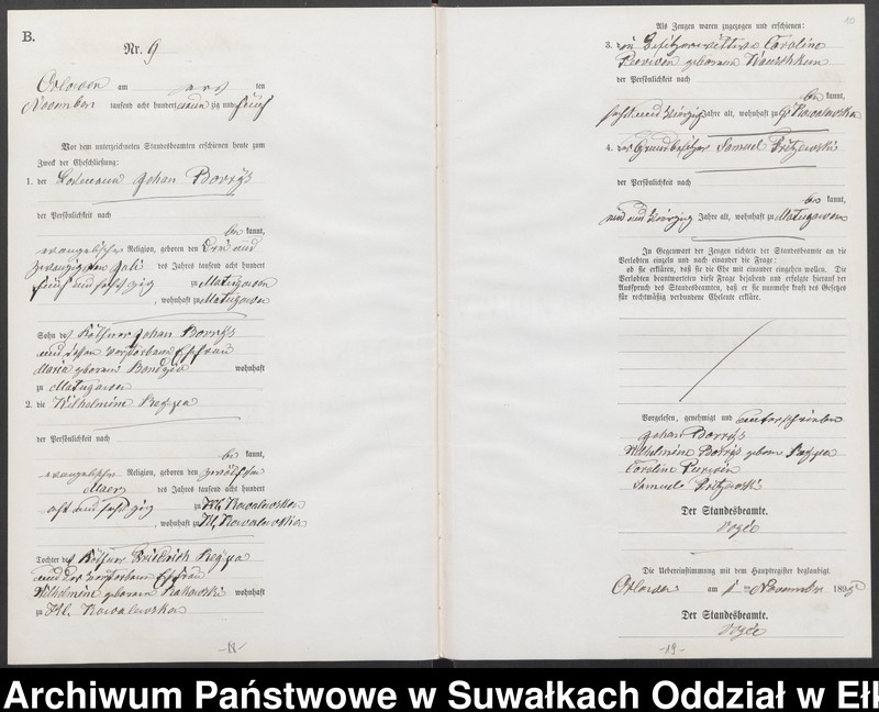image.from.unit.number "Heiraths-Neben-Register des Preussischen Standes-Amtes Orlowen Kreis Loetzen für das Jahr 1895"