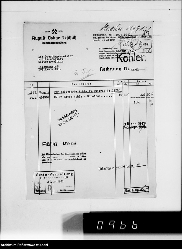 Obraz 20 z jednostki "T. [rachunki za dostawy towarów dla Getta]"