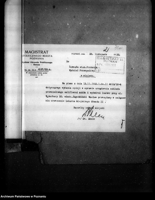 Obraz 6 z jednostki "Zatwierdzenie zakładu przemysłowego /szlifierni szkła/ W. Jagodzińskiego w Poznaniu"