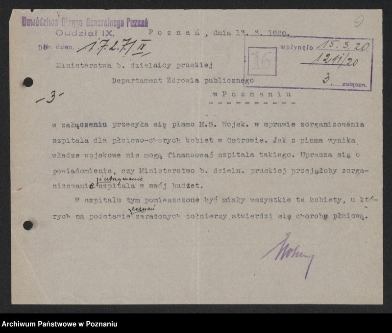 Obraz 11 z jednostki "Ministerstwo byłej Dzielnicy Pruskiej - Departament Zdrowia Publicznego. Akta w sprawie: Lecznic dla chorych wenerycznie kobiet [korespondencja]"