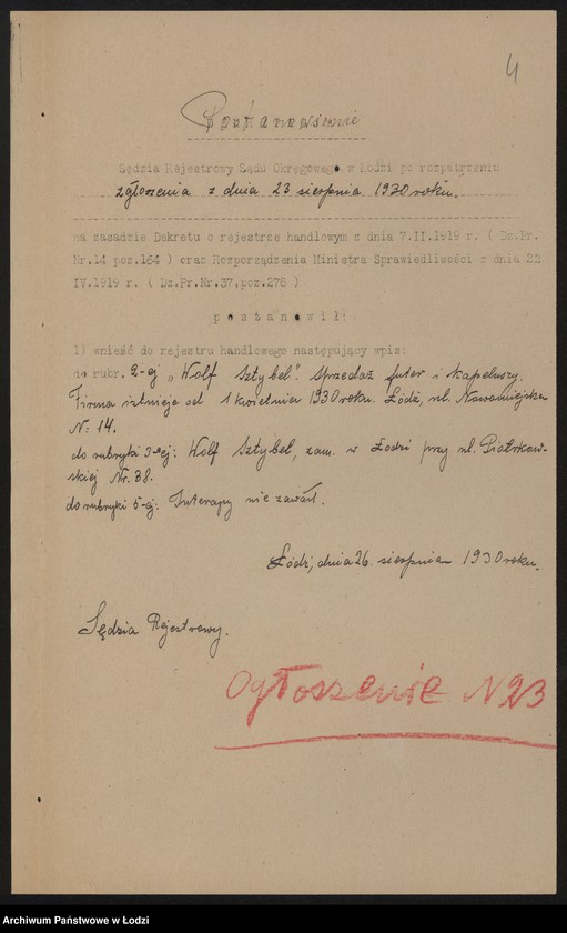 Obraz 6 z jednostki "Wolf Sztybel- sprzedaż futer i kapeluszy"