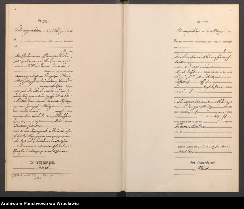 image.from.unit.number "Geburts-Haupt-Register Schwarzwaldau (Czarny Bór) 1905"