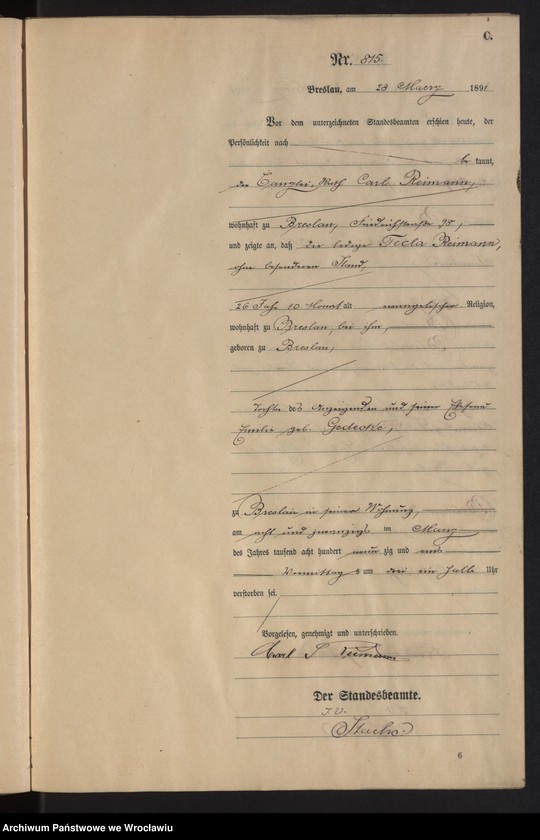 image.from.unit.number "Sterbe-Neben-Register Breslau II 1891 Band 3"