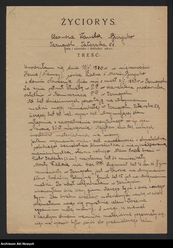 image.from.unit.number "Przyjęcie do służby w Policji Państwowej Eleonory Wandy Biczysko. Dokumentacja osobowa, korespondencja."