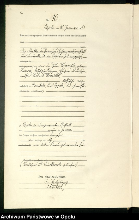 Obraz 14 z jednostki "Rejestr zgonów Księga Miejscowa Nr 1 do 419 1913"