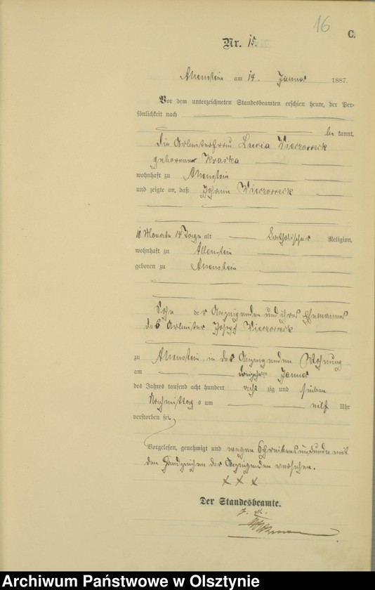 image.from.unit.number "Sterbe-Haupt-Register Tom I,Nr 1 - 316"