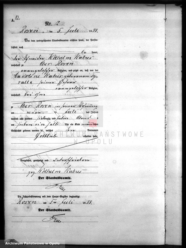 image.from.unit.number "Geburts-Neben-Register Standesamts Rosen pro 1877"