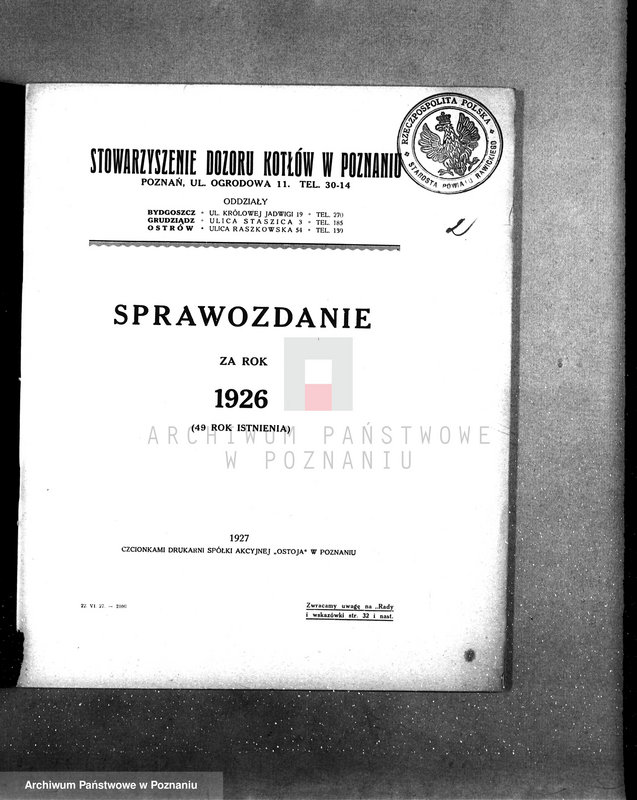 Obraz 4 z jednostki "Sprawozdanie Stowarzyszenia Dozoru Kotłów w Poznaniu za rok 1927"