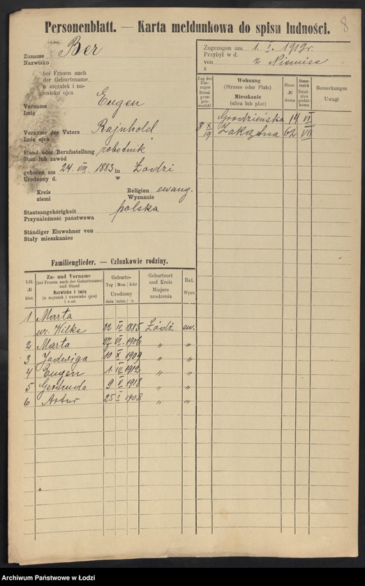 Obraz 10 z jednostki "[Spis ludności Łodzi] Ber - Behr"