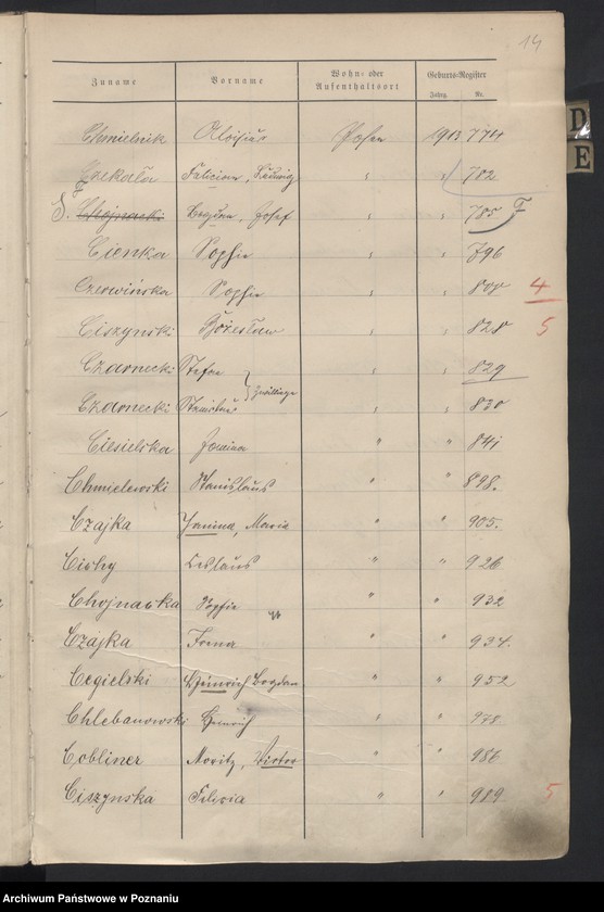 Obraz 16 z jednostki "Spis alfabetyczny urodzeń za 1913"