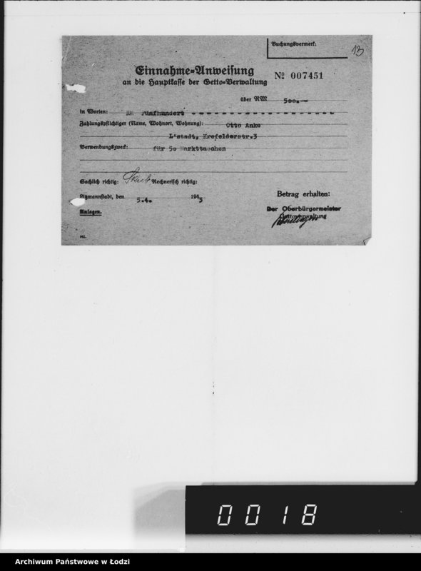 Obraz 16 z jednostki "Einnahme Anweisungen. [za różne wyroby] 73"