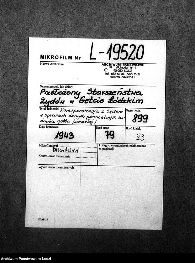 Obraz 2 z jednostki "[Korespondencja z Sądem w sprawach danych personalnych ludności getta (zmarłej)]"