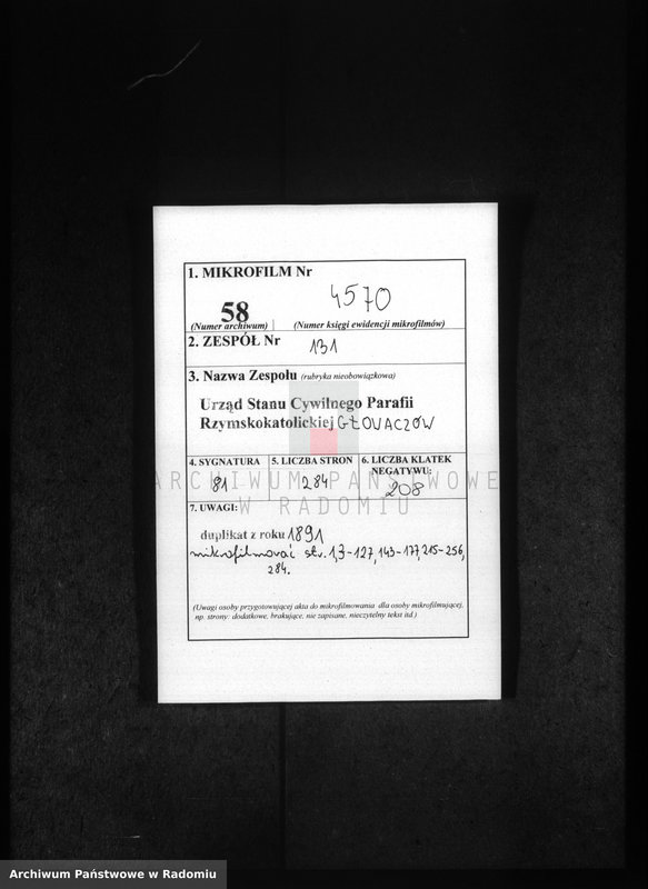 image.from.unit.number "Dublikat aktov graždanskago sostoâniâ ob urodivših, brakosočetavšihsâ i umerših v prihoda Glovačev za 1891 god"