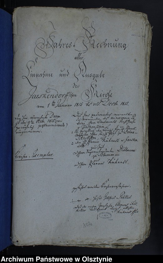 image.from.unit.number "Jahr Rechnung aller Einnahme und Ausgabe der Jäskendorffschen Kirche"