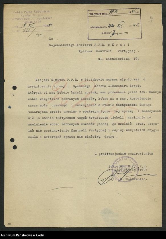 Obraz 10 z jednostki "Korespondencja z komitetami powiatowymi i miejskimi od P do Z"