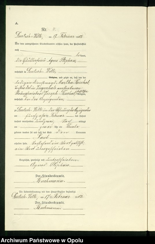 Obraz 8 z jednostki "Geburts-Neben-Register des Standesamts Deutsch Wette pro 1902"