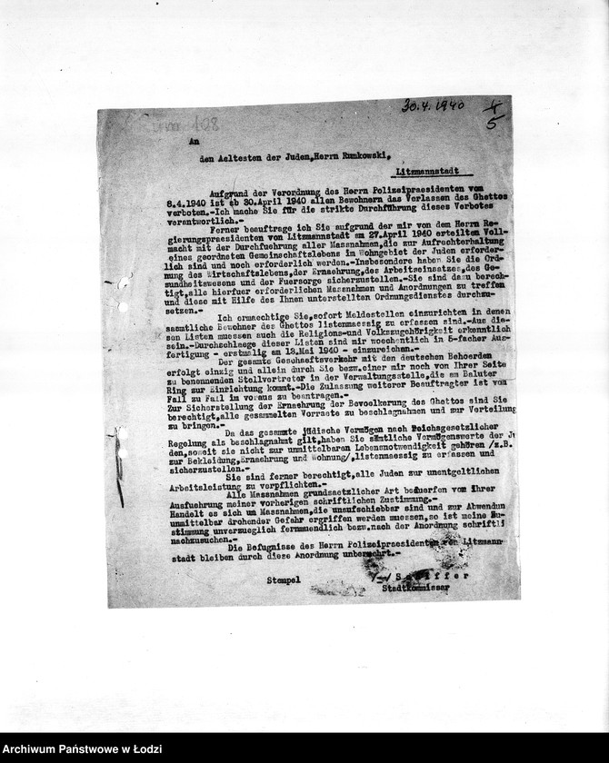 Obraz 8 z jednostki "[Korespondencja PSŻ w sprawie przesiedlenia Żydów do getta, zajmowania mieszkań i publicznych lokali, zamknięcia getta]"