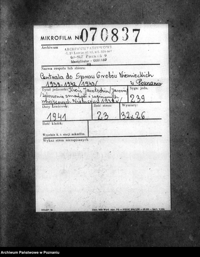 Obraz 2 z jednostki "Kreis Jarotschin (Jarocin). Zgłoszenia zmarłych i zaginionych miejscowych Niemców w 1939 roku"