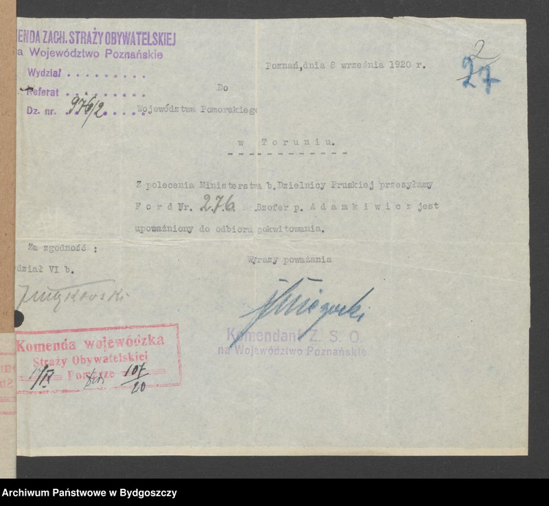 image.from.unit.number "Przydzielenie samochodu do użytku Komendy Wojew. Straży Obywatelskiej Pomorze"