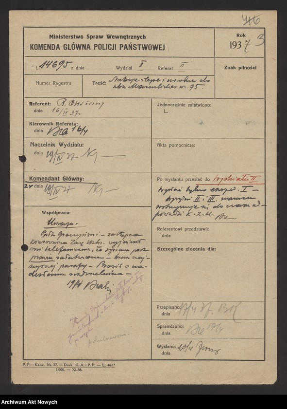 image.from.unit.number "Ewidencja broni i amunicji w jednostkach Policji Państwowej. Wykazy, korespondencja"