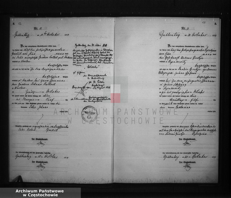 image.from.unit.number "Geburts - Neben Register der Standesamt Guttentag für der Jahre 1874."