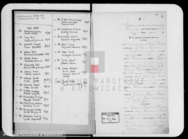 image.from.unit.number "Księga małżeństw za rok 1875 [nr 1-22]"