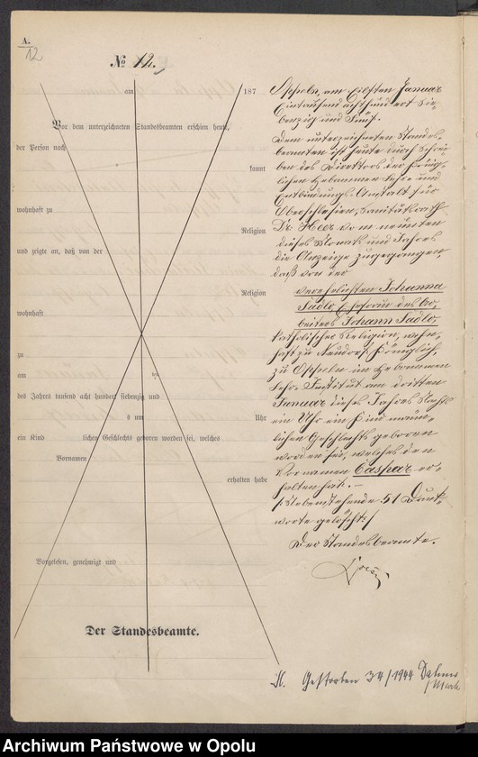 Obraz 16 z jednostki "[Księga urodzeń za rok 1875 Opole nr 1-480]"