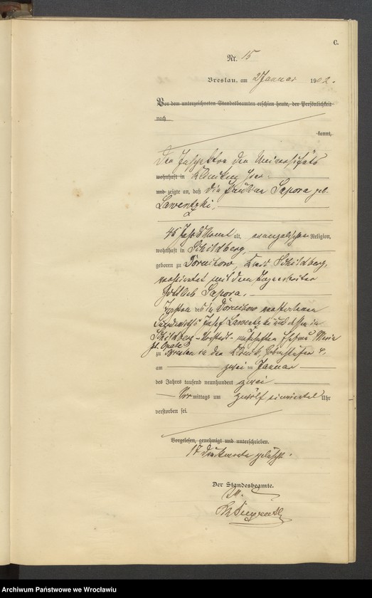 image.from.unit.number "Sterbe Haupt Register Standesamt Breslau III 1902 Band 1"