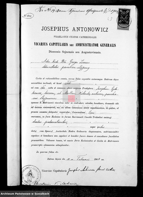 image.from.unit.number "Dokumenty brakosočetavšichsja Lejpunskago Rimsko- Katoličeskago Prichoda za 1904 god"