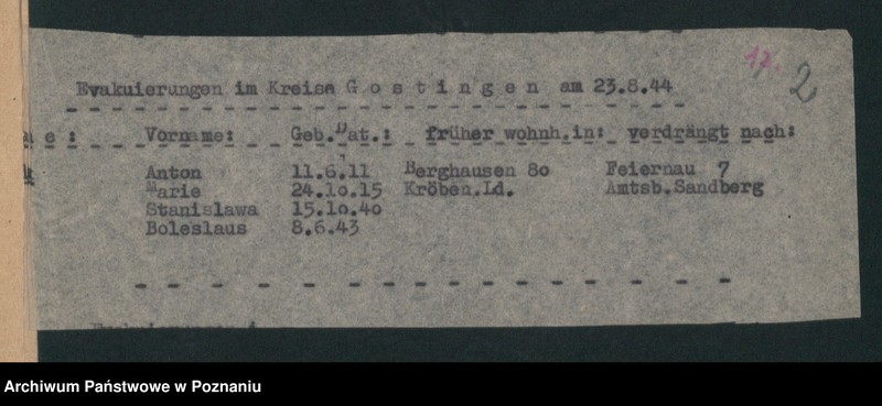 Obraz 5 z jednostki "Verdrängungslisten Gostigen [Gostyń]"