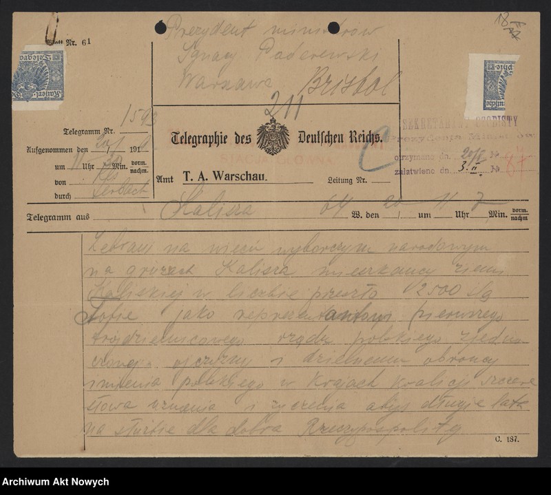 image.from.unit.number "Hołdy; listy, depesze, adresy, od instytucji, organizacji, osób prywatnych"
