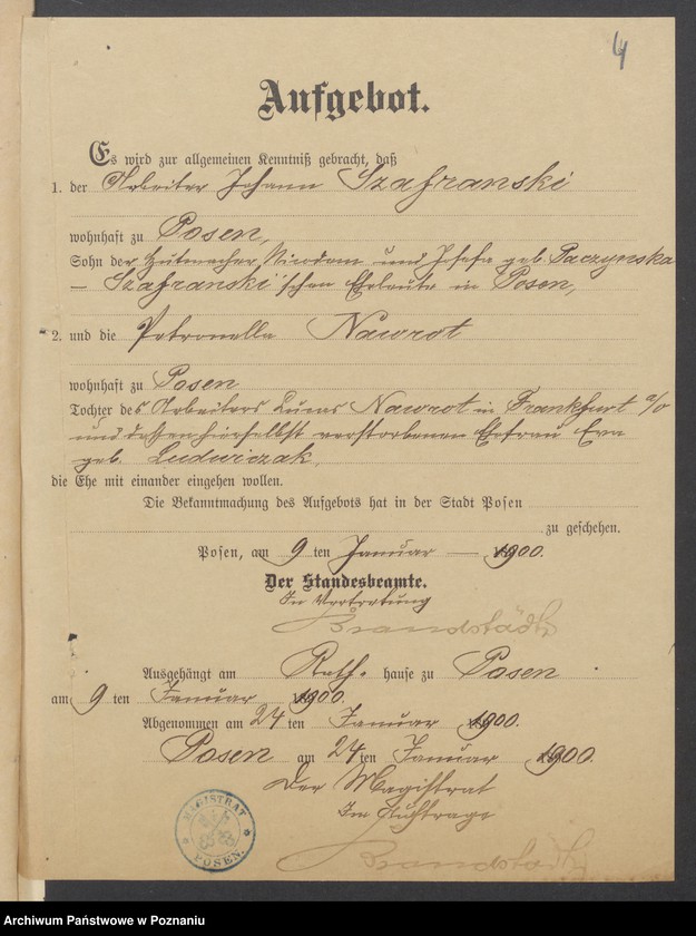 Obraz 6 z jednostki "Die von den Verlobten beigebrachten Urkunden zur Eheschliessung pro 1900"