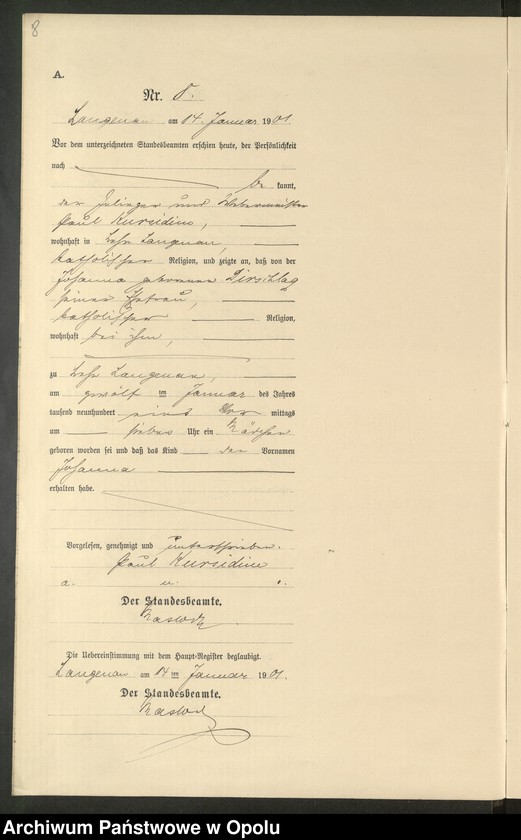 image.from.unit.number "Geburts-Neben-Register Standesamts Langenau pro 1901"