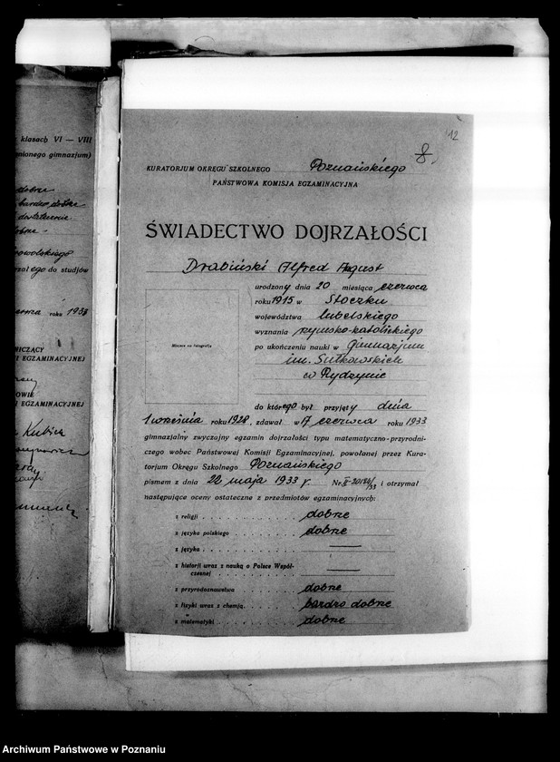 Obraz 15 z jednostki "Prywatne Gimnazjum imienia Sułkowskich w Rydzynie [odpisy świadectw egzaminu dojrzałości 1938 i 1939]"