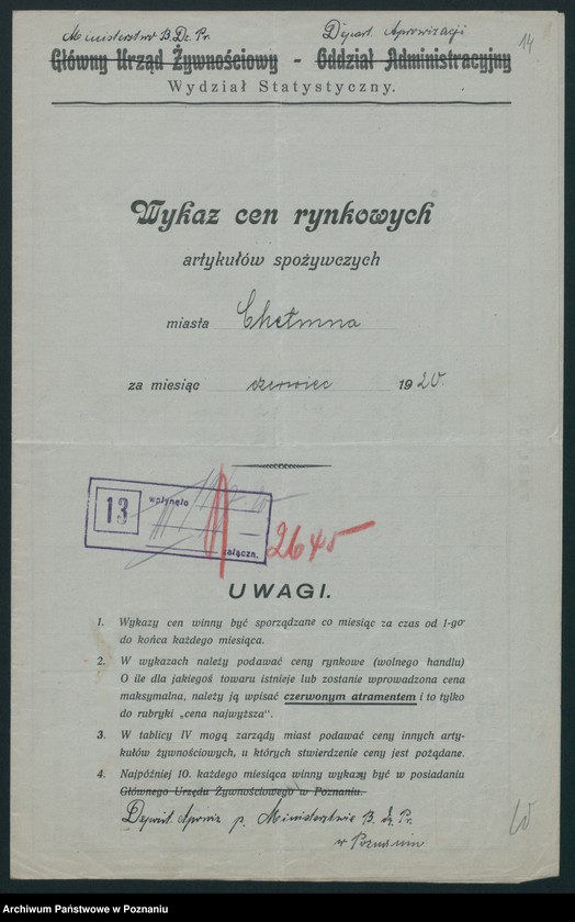 Obraz 14 z jednostki "[Wykaz cen rynkowych artykułów spożywczych w poszczególnych miastach Województwa Pomorskiego za miesiące czerwiec i lipiec 1920 roku]"