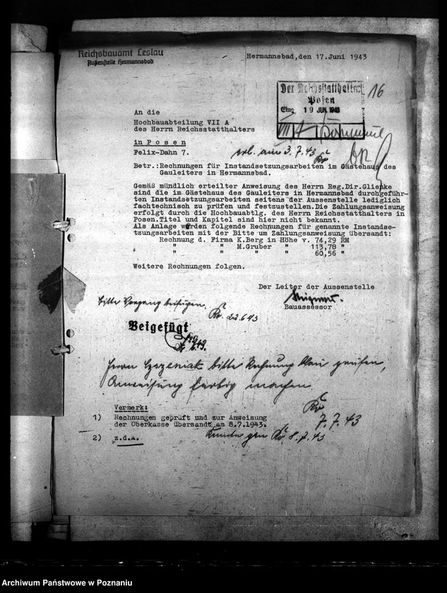 Obraz 20 z jednostki "Instandsetzungsarbeiten im Gästehaus des Gauleiters in Hermannsbad (Ciechocinek)"