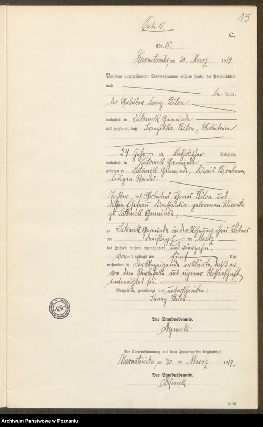 Obraz 17 z jednostki "Sterbe-Neben-Register"